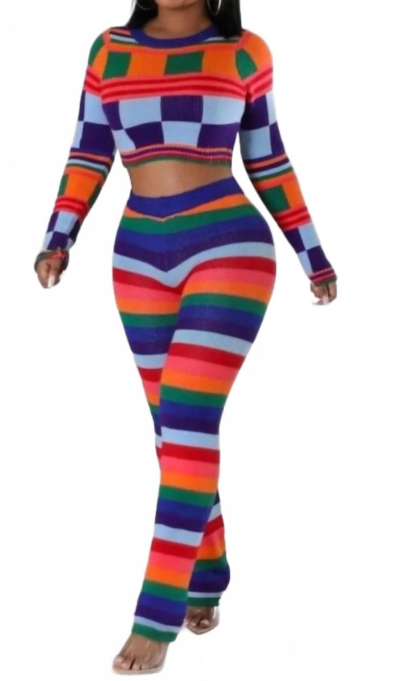 NEW BESTON color block top and pants set in multicolor